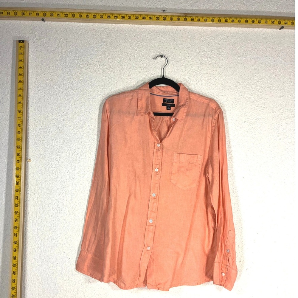 J.Crew Baird McNutt Irish Linen Shirt Womens 12 Peach Coral Button Down BR801